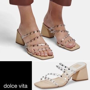 DOLCE VITA Clear/Nude Maria Vinyl Studded Block Heels Sz 7